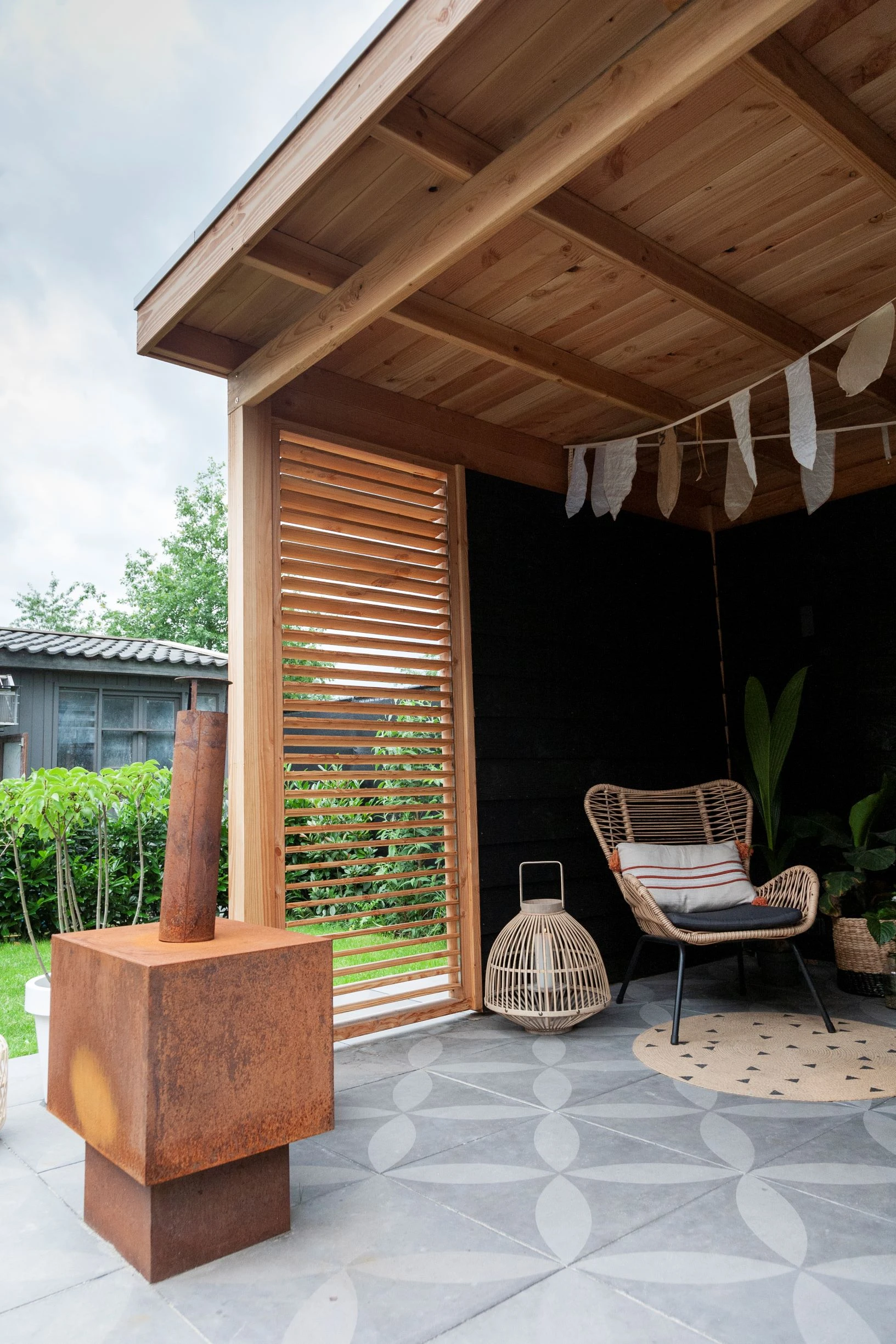 Vuren Shutter Scherm 90 x 224 cm Zwart Gespoten - Afbeelding 3